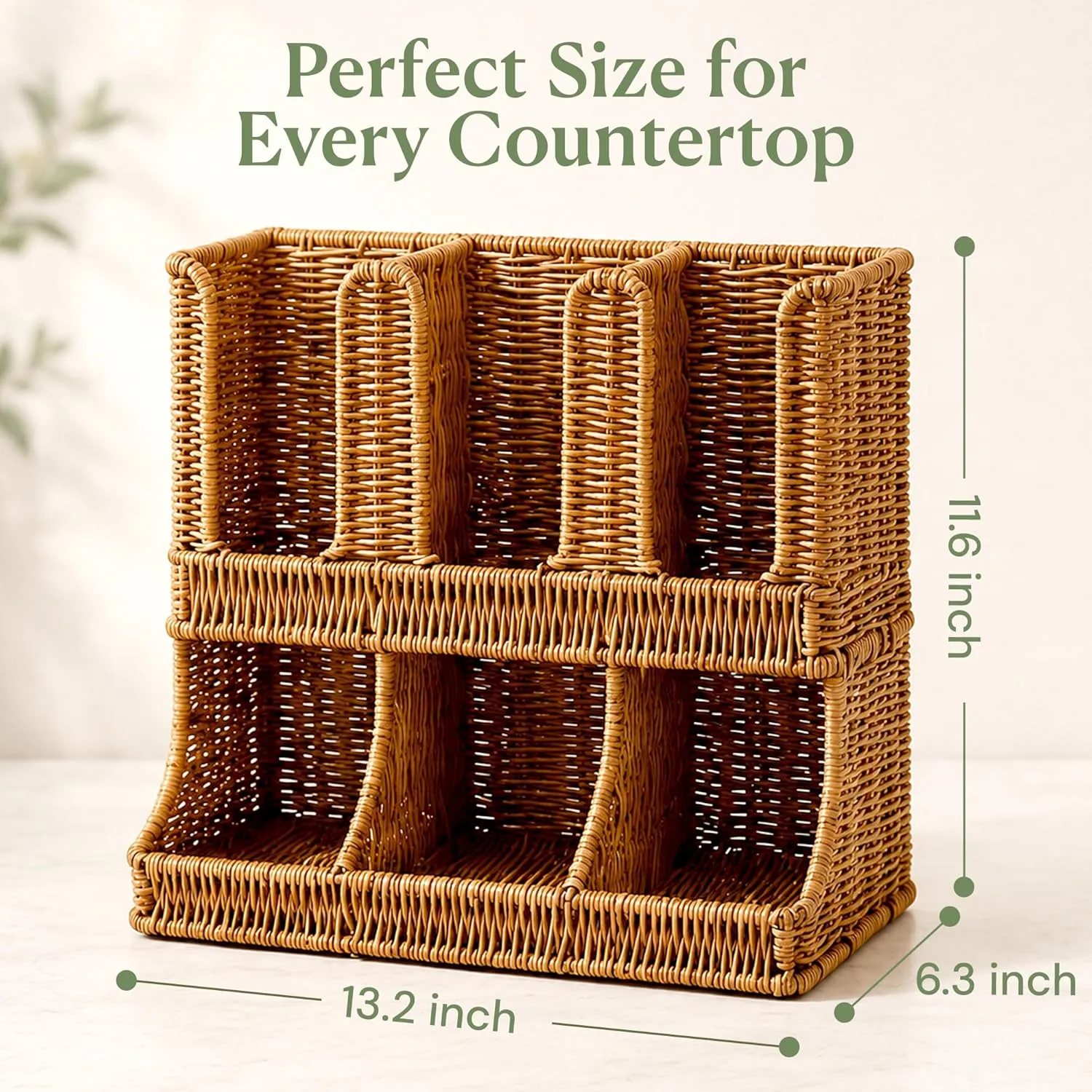 Handwoven Rattan Coffee Cup & Condiment Organizer