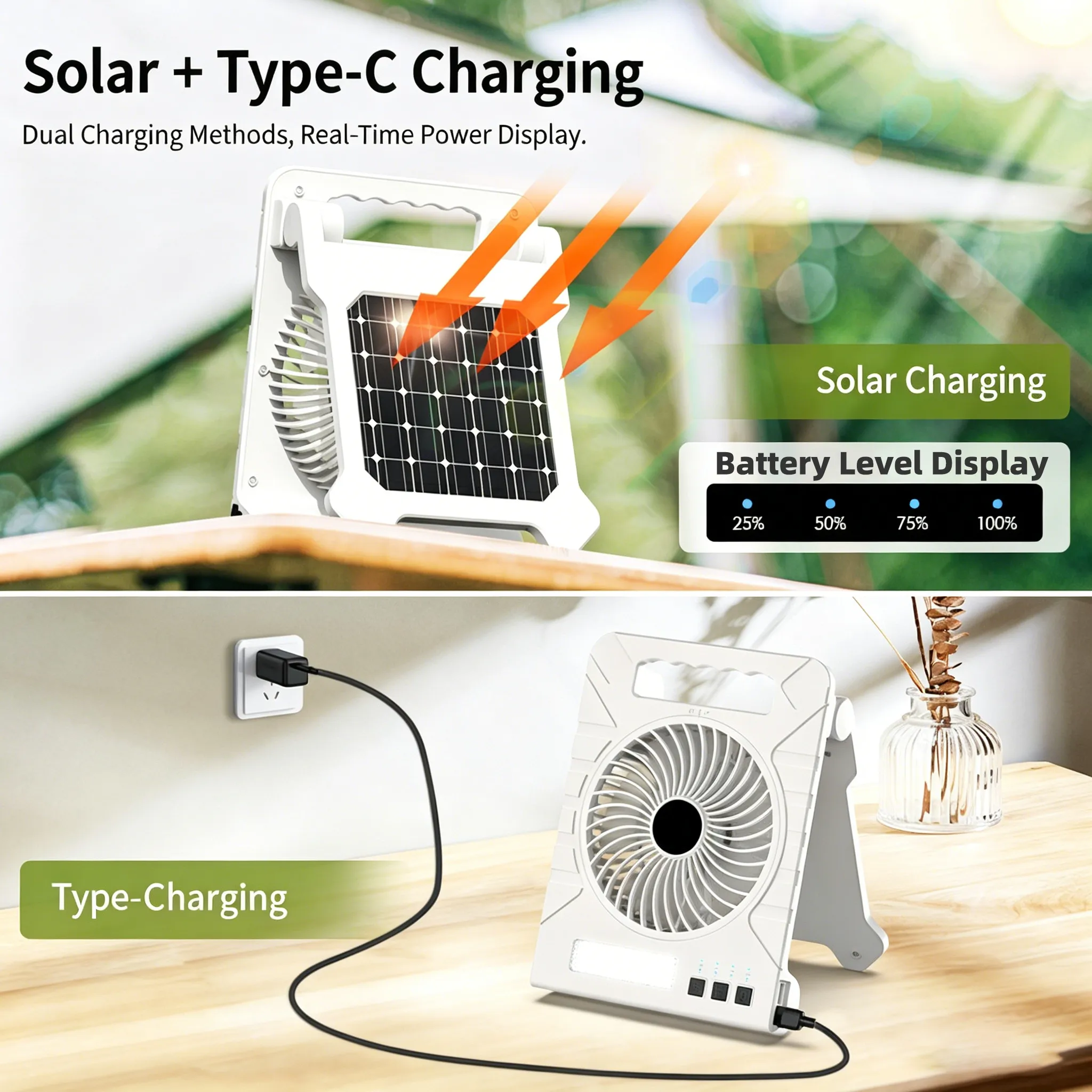 🌬️3-in-1 Solar LED Fan with Power Bank