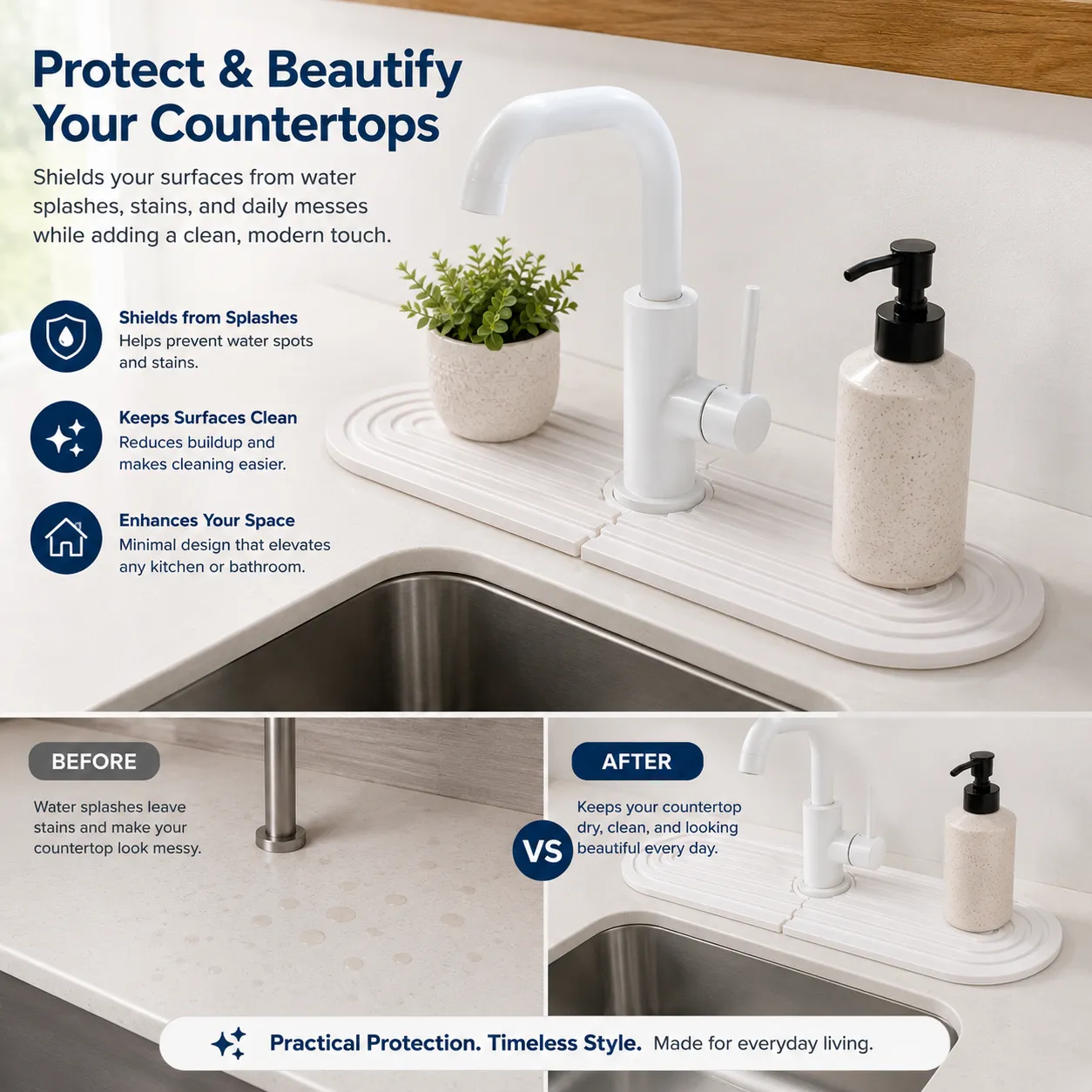 💧 Ultra-Absorbent Faucet Splash Guard Mat