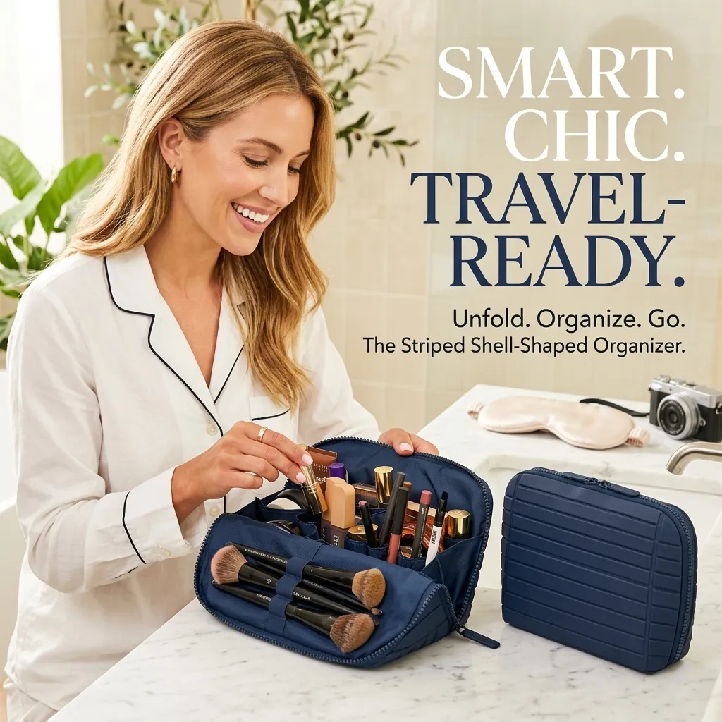 👝Striped Shell Cosmetic Bag