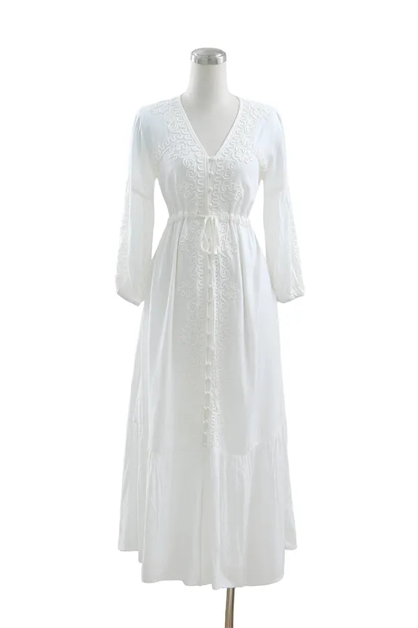 Women’s Retro Embroidered V-Neck Vacation Maxi Dress