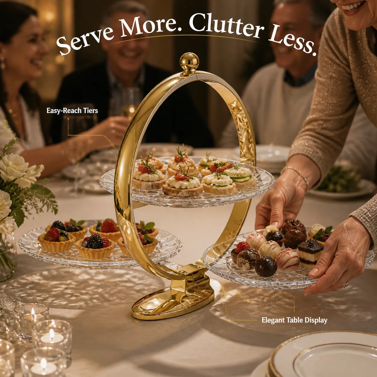 Space-Saving 3-Tier Foldable Serving Stand