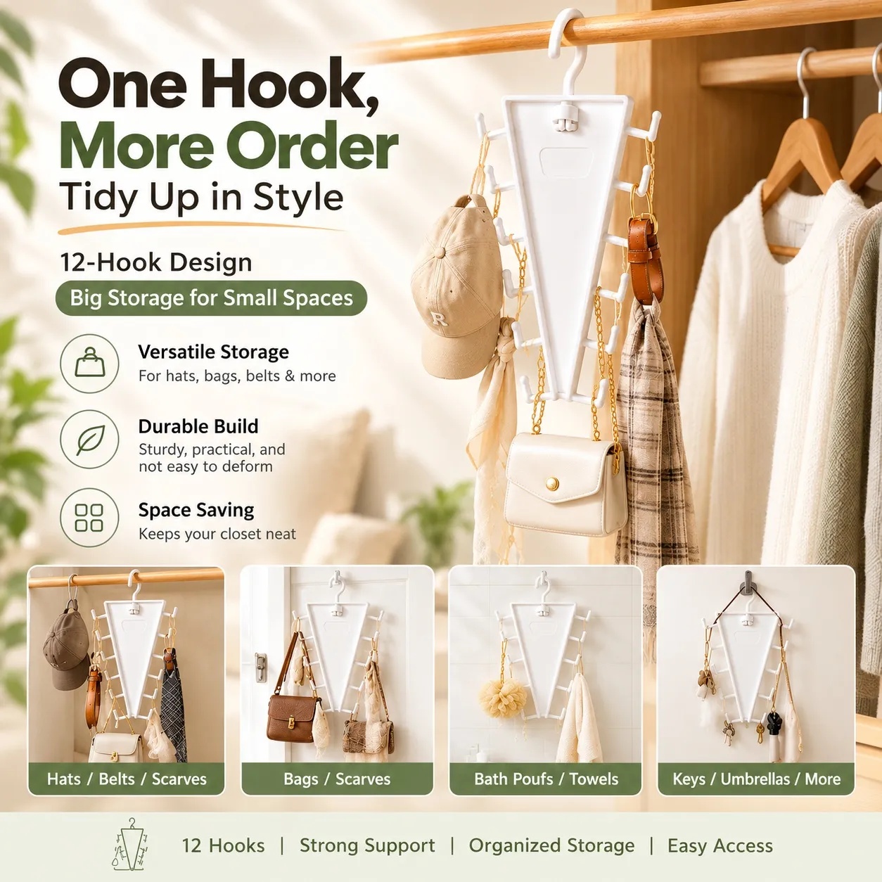 12-Hook V-Shaped Closet Organizer