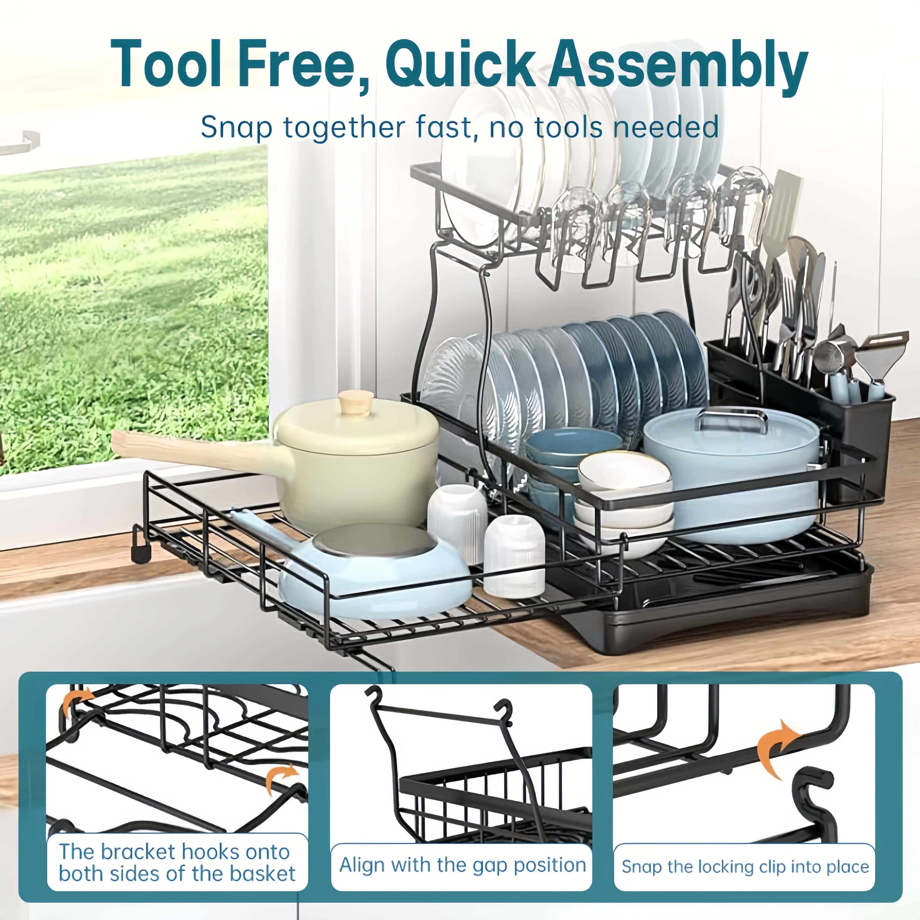 Expandable 2-Tier Carbon Steel Dish Drying Rack