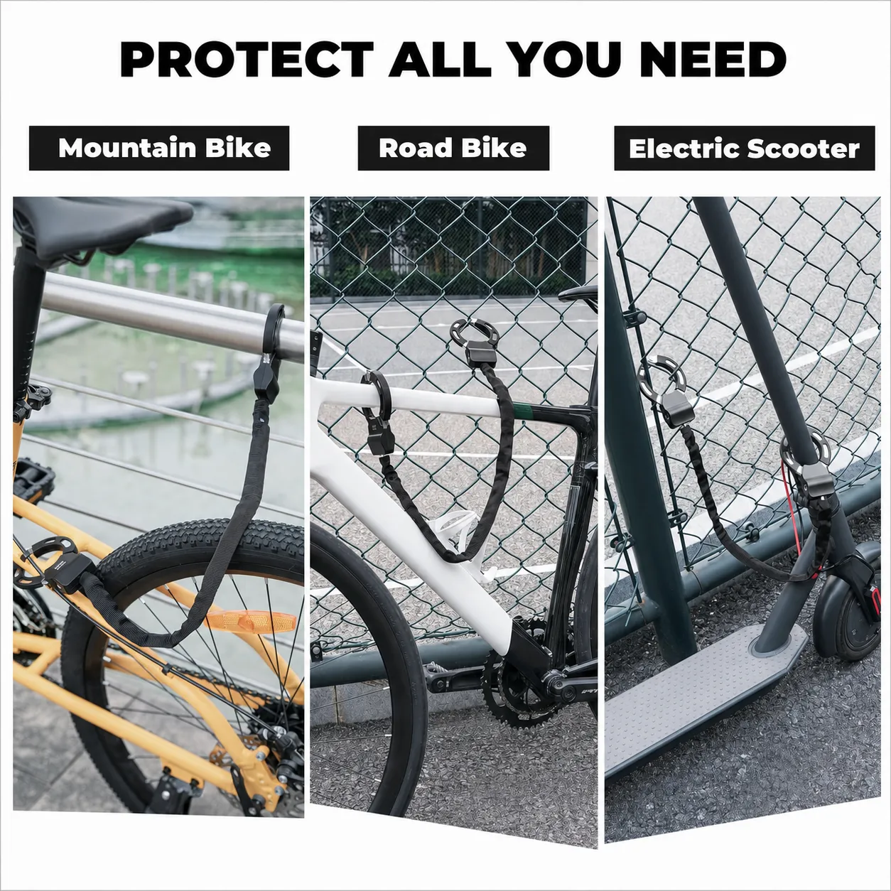 Flexible Chain Lock for Bikes, Scooters & Helmets