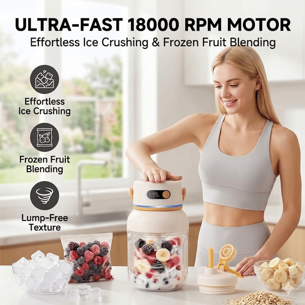 Portable Electric Juicer Cup with zero cord hassle : Drink fresh nutrient-rich smoothies without struggling with heavy blenders.
