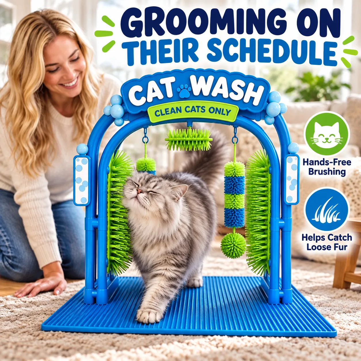 Cat Wash Self-Grooming Station – Hands-Free Brushing & Loose-Fur Catching