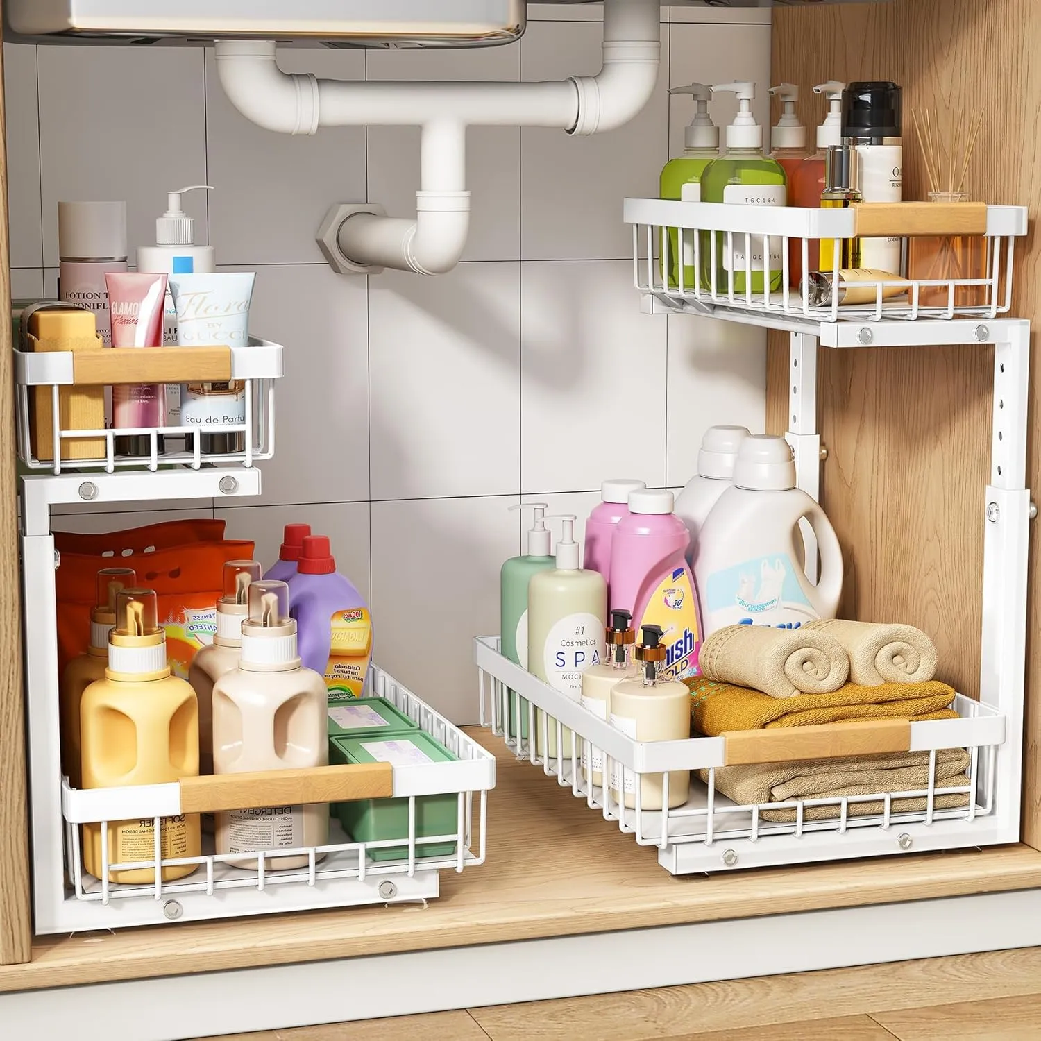 C-Shaped Under Sink Organizer with 2-Tier Sliding Drawers​🚰