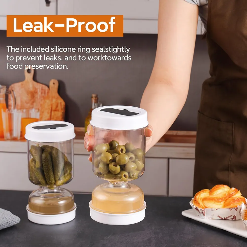 🥗Hourglass Pickle Jar with Built-In Fork – Juice Separation Storage Container