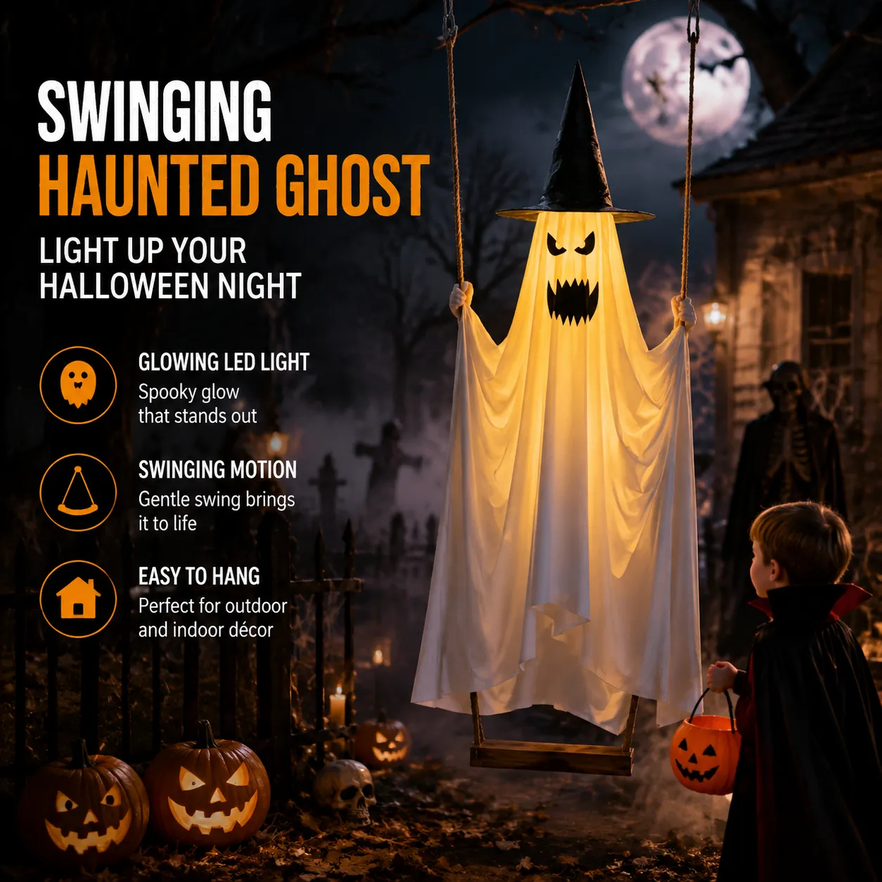 👻Hanging Swing Ghost LED Halloween Decoration