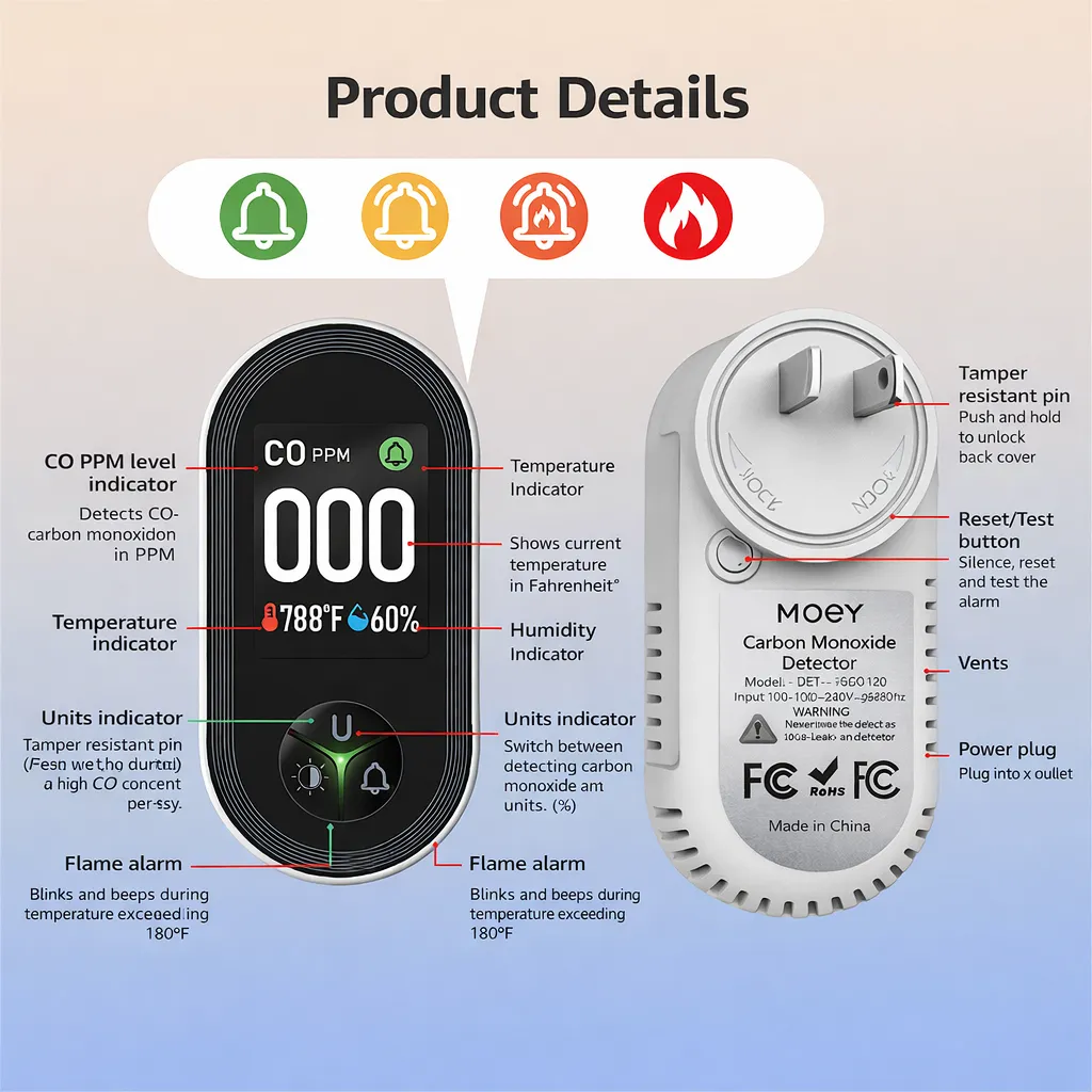 🔌 US Plug Carbon Monoxide Detector 🔥Every Home Needs
