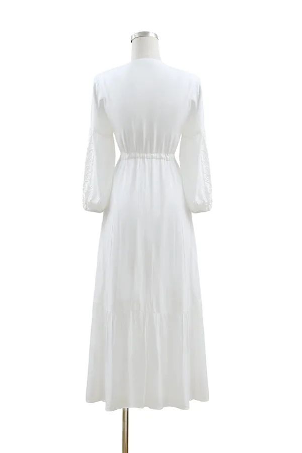 Women’s Retro Embroidered V-Neck Vacation Maxi Dress