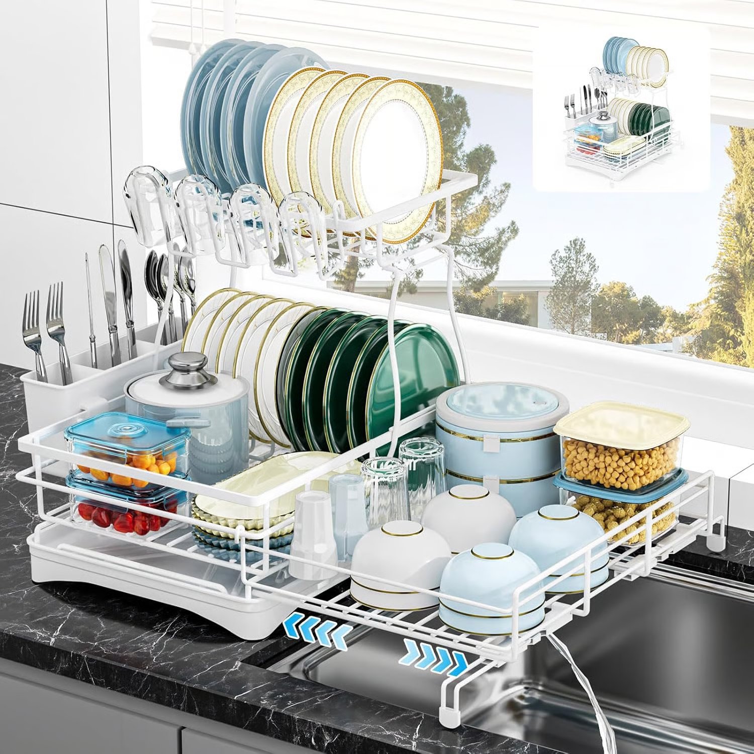 Expandable 2-Tier Carbon Steel Dish Drying Rack