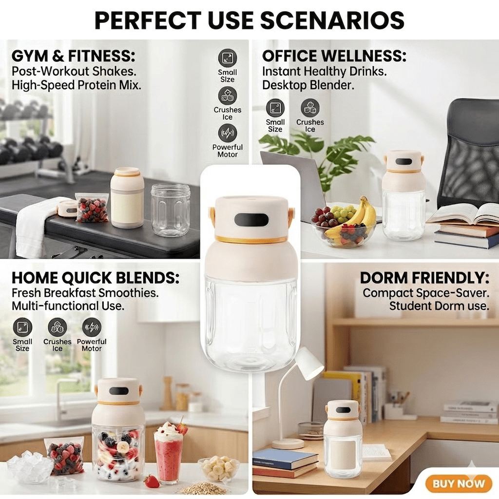 Portable Electric Juicer Cup with zero cord hassle : Drink fresh nutrient-rich smoothies without struggling with heavy blenders.
