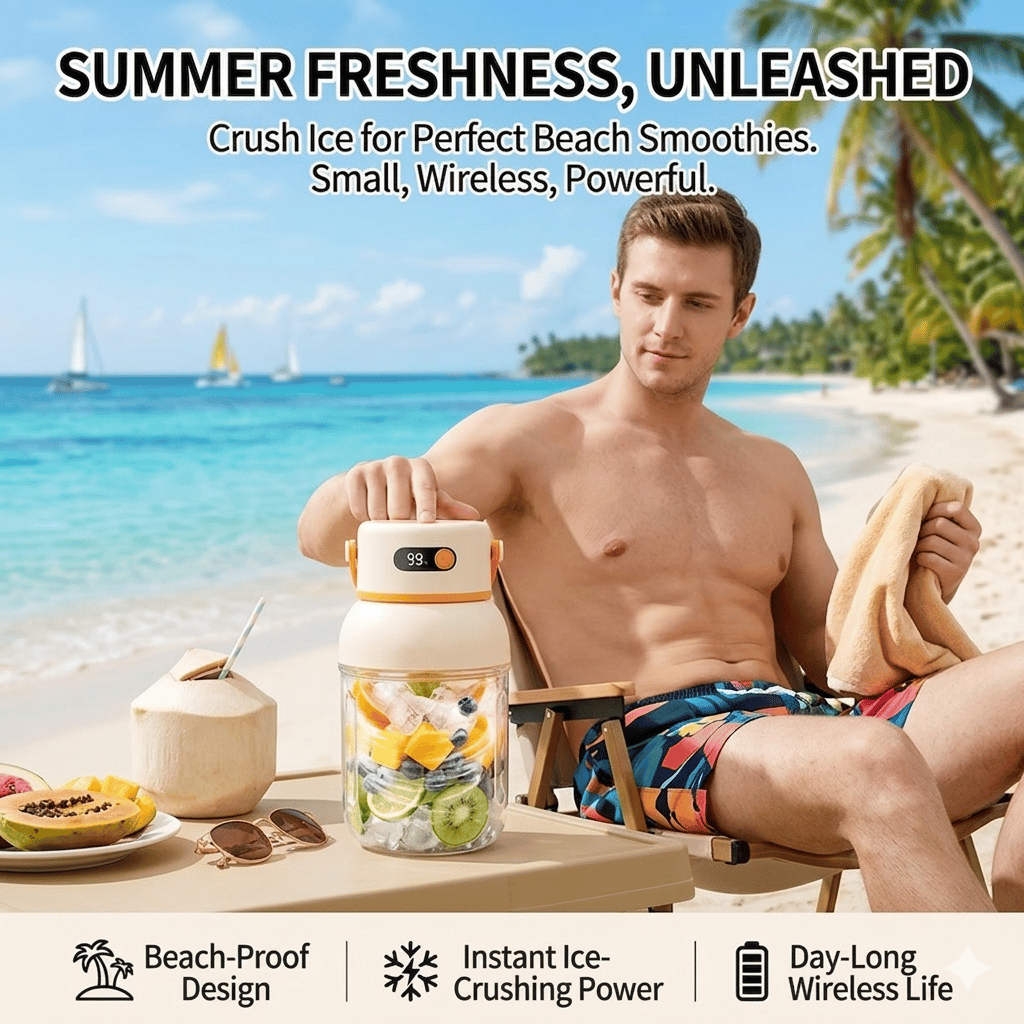 Portable Electric Juicer Cup with zero cord hassle : Drink fresh nutrient-rich smoothies without struggling with heavy blenders.