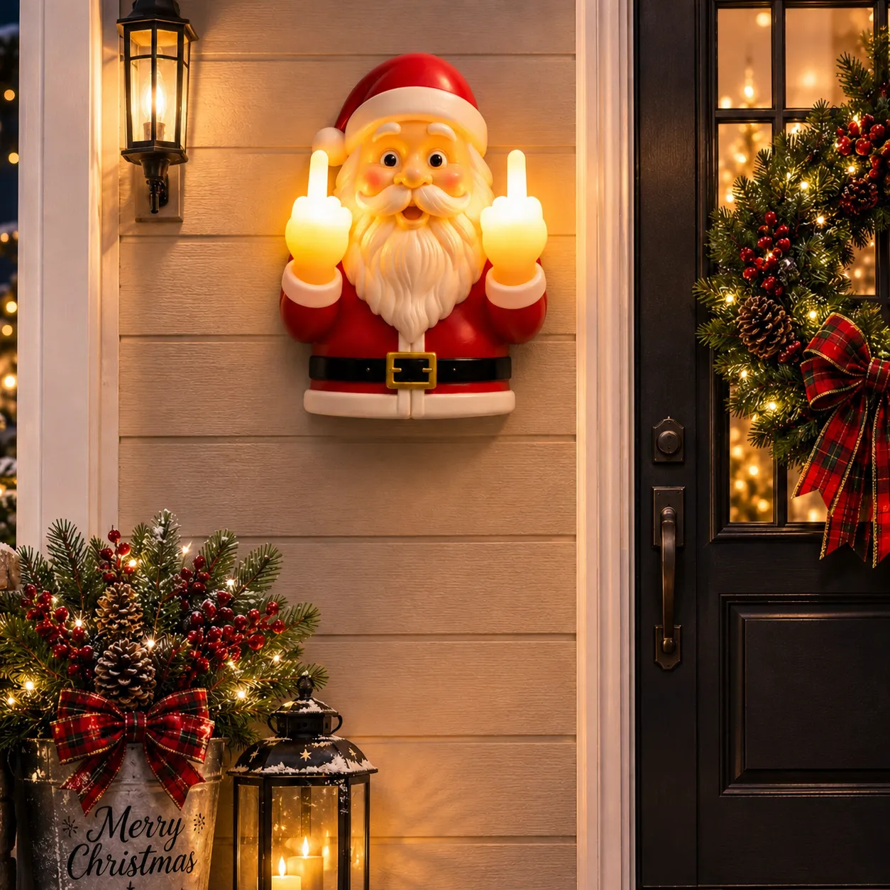 Funny Light-Up Middle Finger Santa Night Light – 7.9-Inch Wall Decor