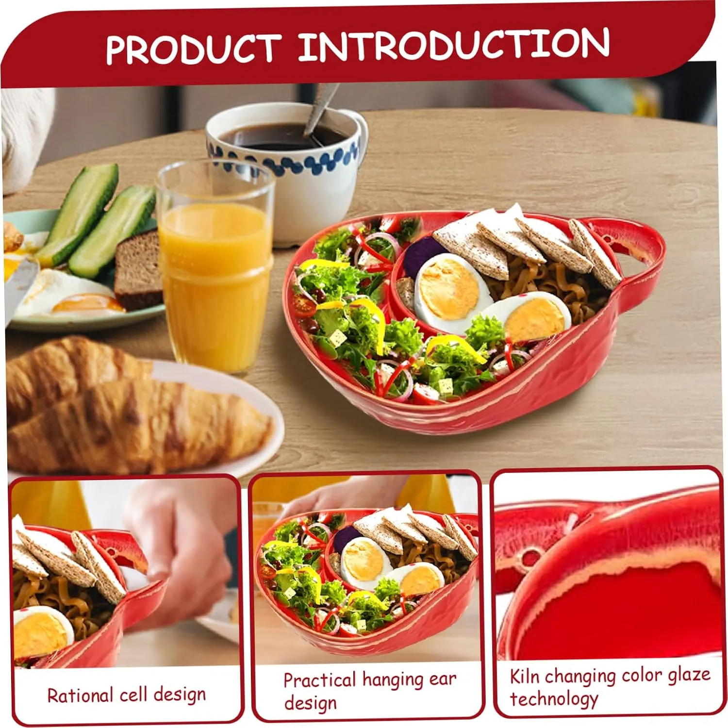 Ceramic Divided Soup & Sandwich Bowl with Handle