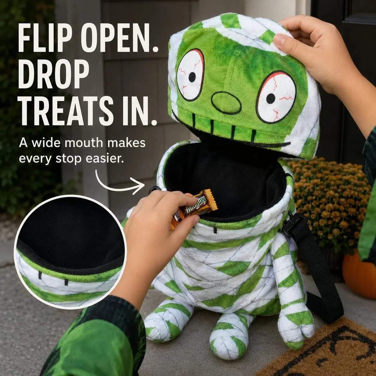 Mummy Mouth Crossbody Trick-or-Treat Bag