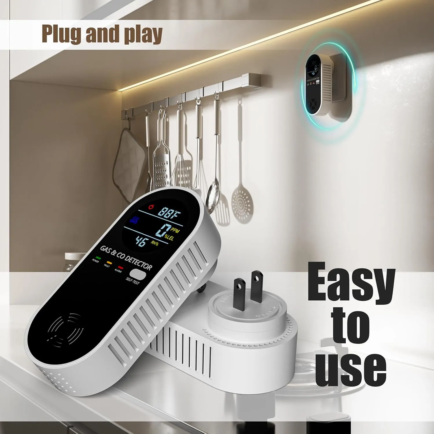 🔥 Plug-In Gas Leak Detector with Temperature & Humidity Monitor