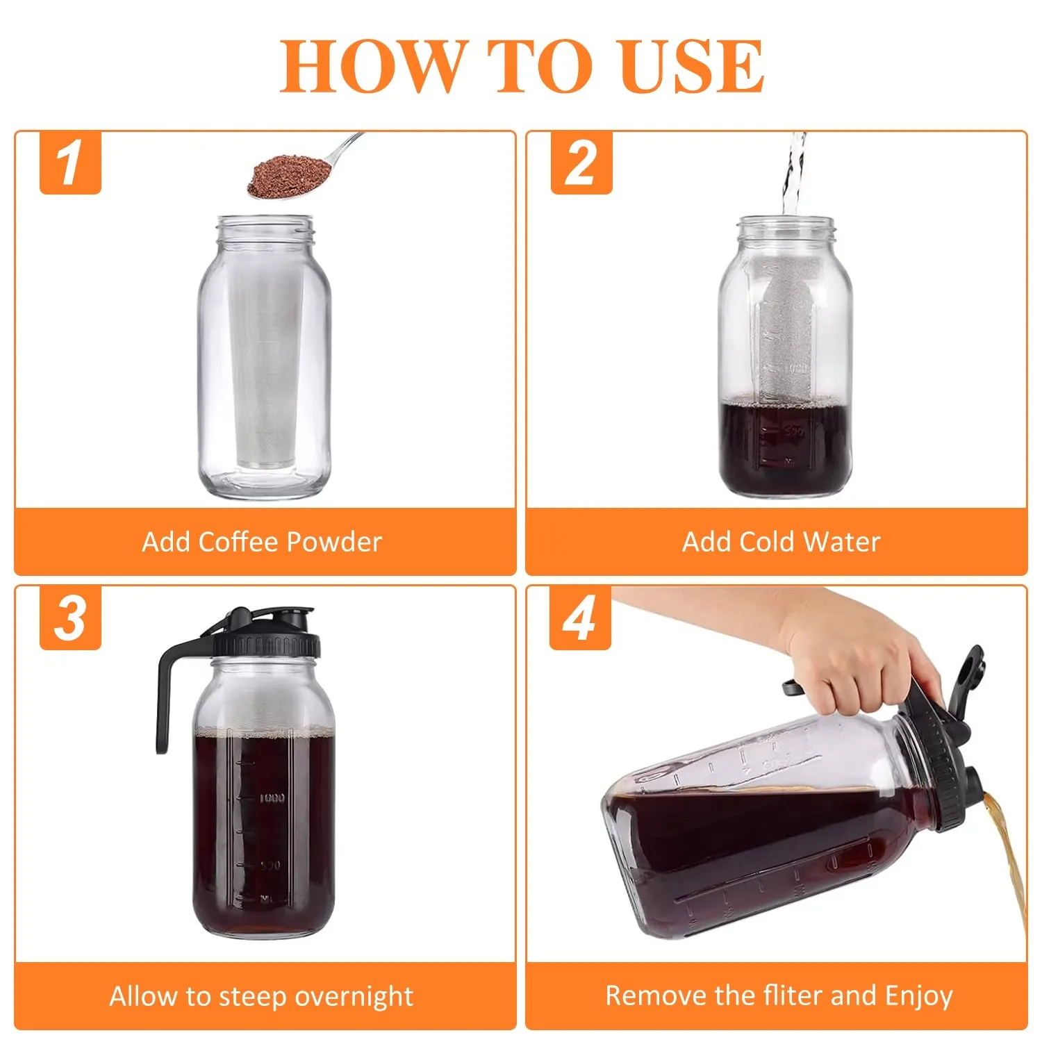 64 oz Cold Brew Mason Jar Pitcher with Stainless Steel Infuser