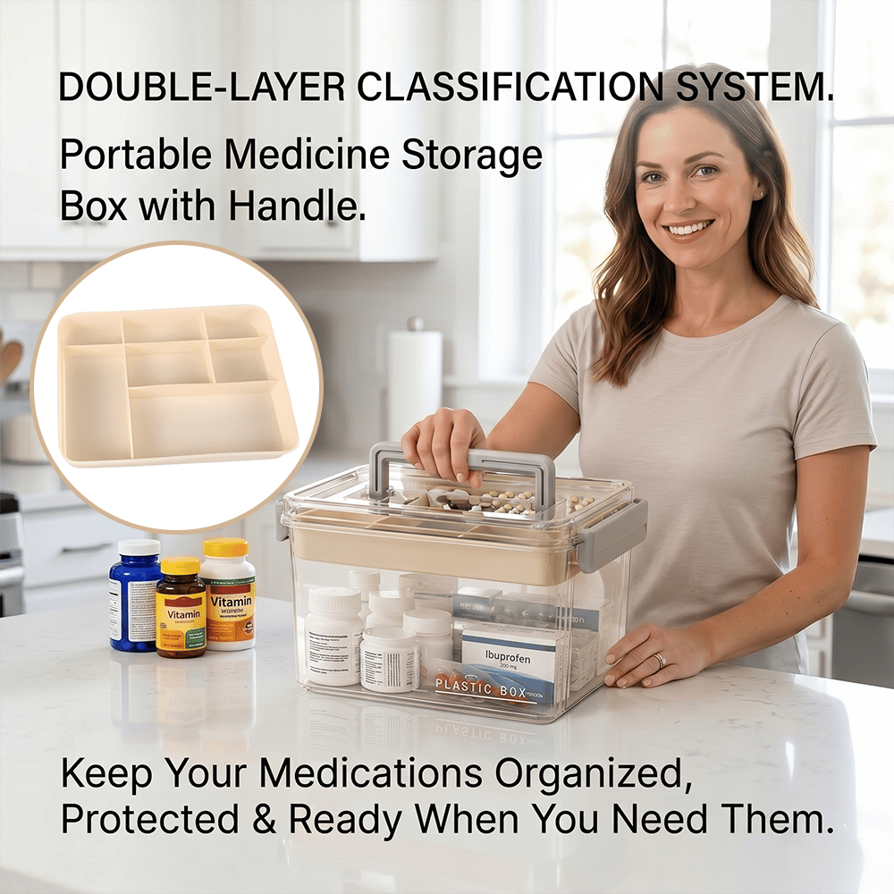Portable Medicine Storage Box with Handle - Small