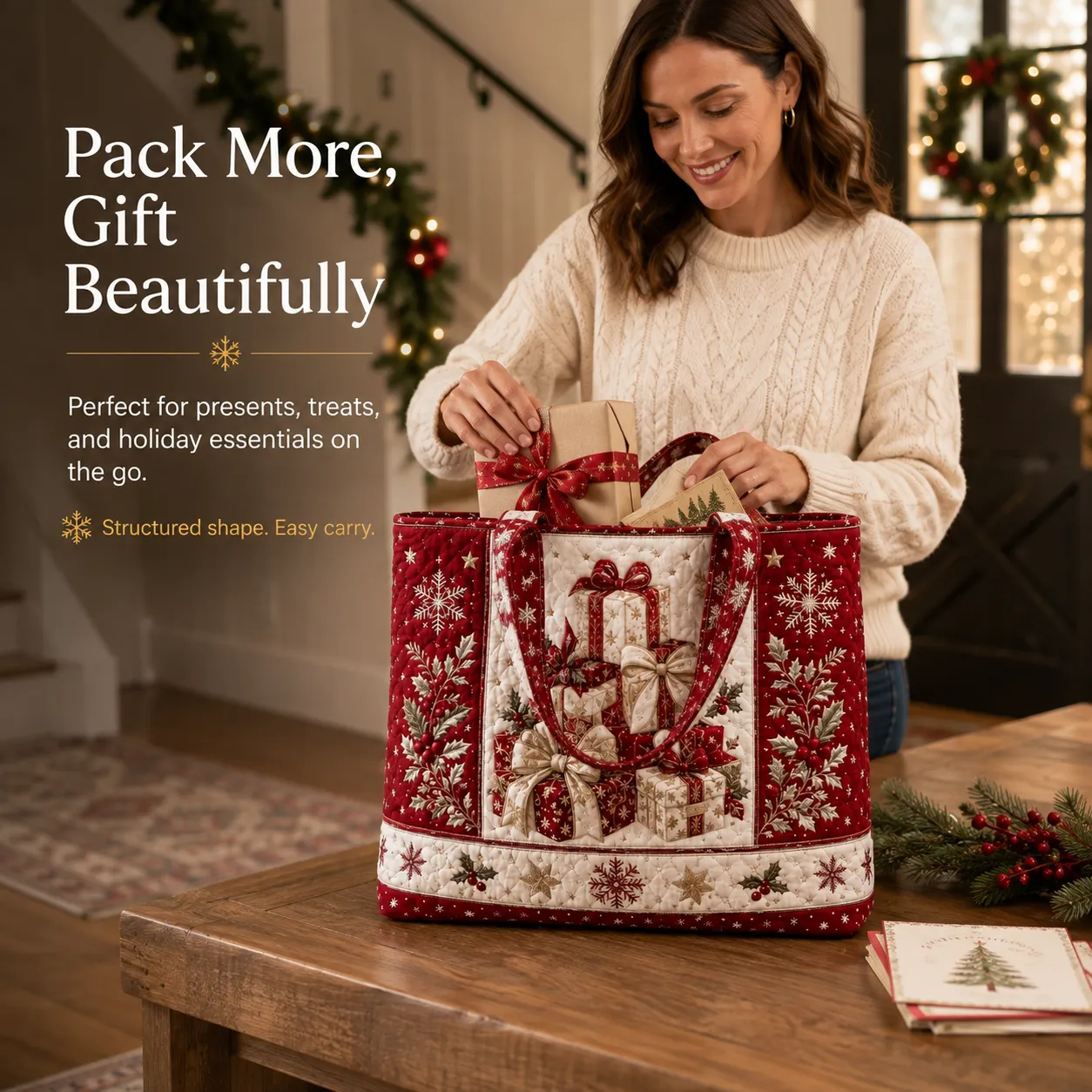 Quilted Christmas Tote Bag