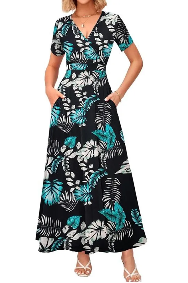V-Neck Maxi Dress — Elegant, Waist-Defining, Comfortable, and Casual Summer Long Dress