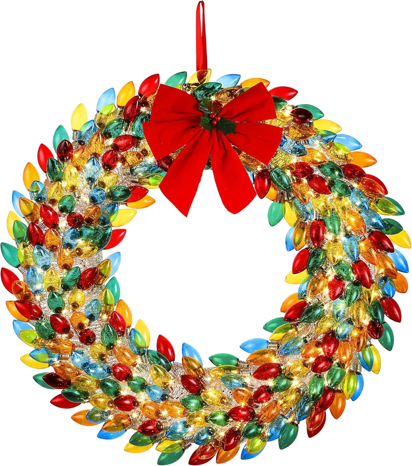 Multicolor Lighted Christmas Bulb Wreath