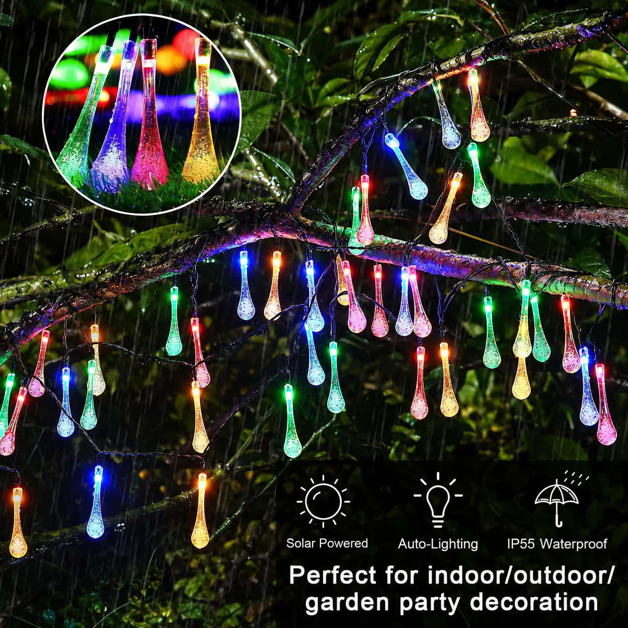 Solar Teardrop Bubble String Lights - 16.4 ft, 20 Multicolor Lights