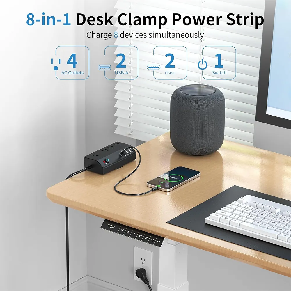 🔌 Clip-on Desktop Power Strip: Stop crawling under furniture to find a plug; bring 8 charging ports directly to your workspace level. 💻