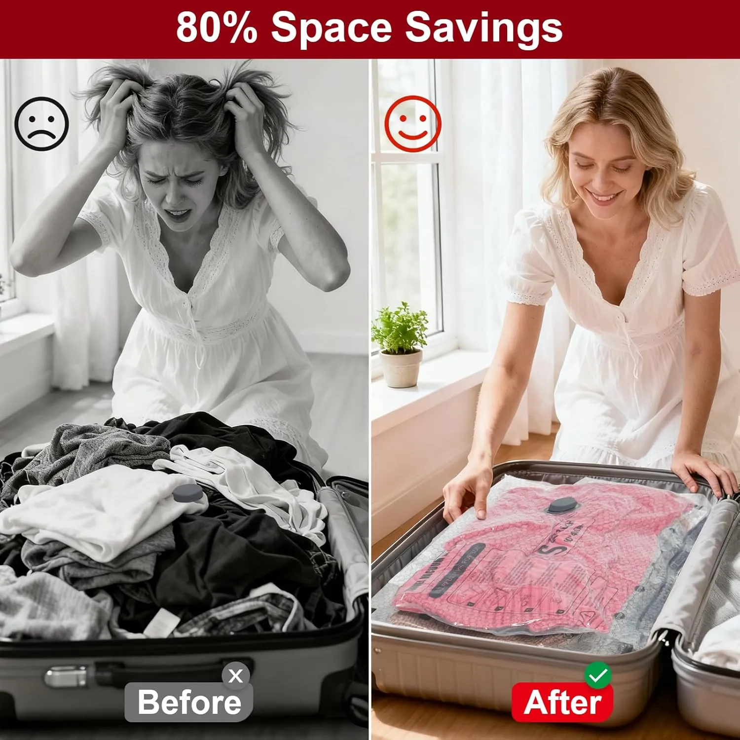 Vacuum Storage Bags: Pack two weeks of clothing into one carry-on by removing bulky air in seconds. 🧳