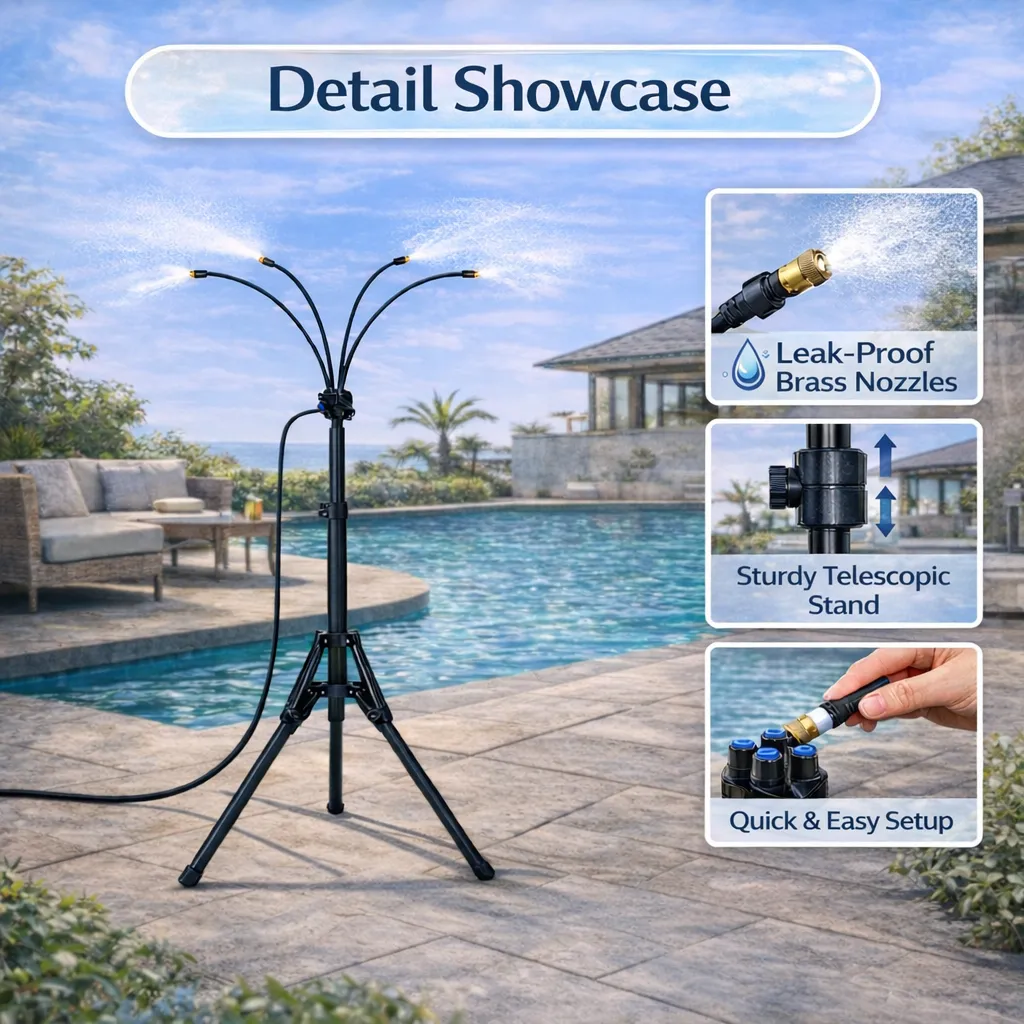 🌡 Portable Misting System: Drop your patio temperature by 20°F instantly without using a single watt of electricity. 🌬️