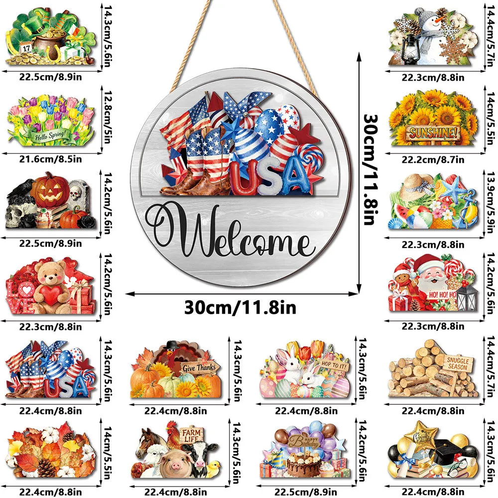 Interchangeable Seasonal Welcome Door Sign Set