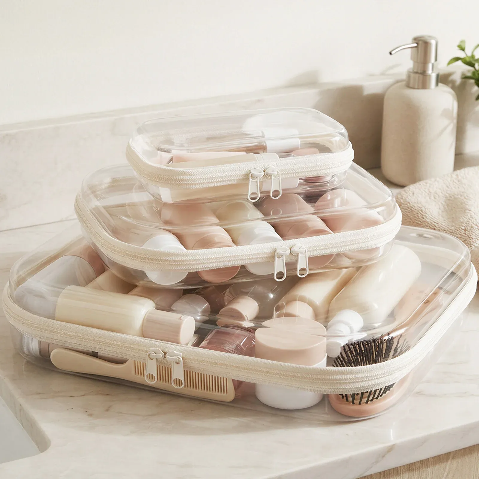 Clear Hard-Shell Zip Organizer Set