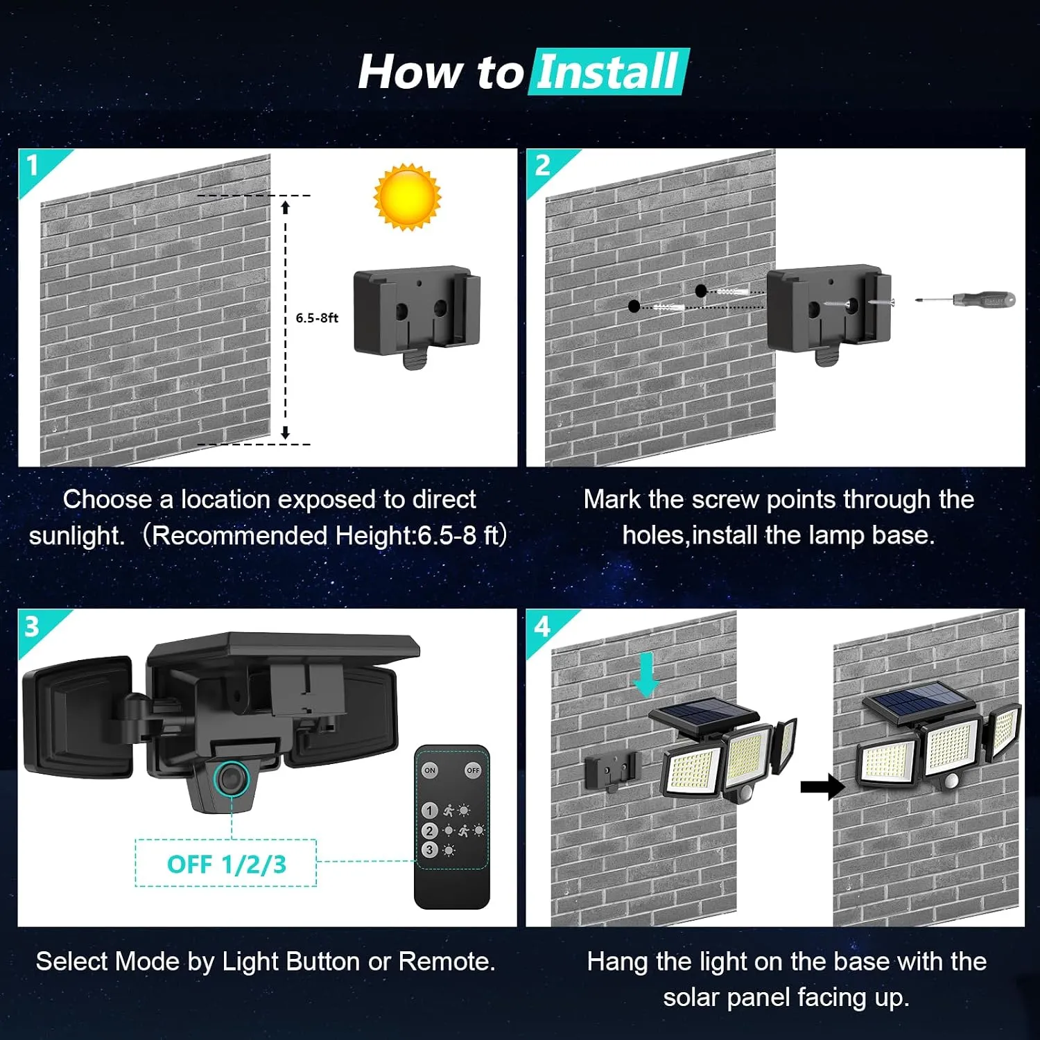 Foldable 3-Head Solar Motion Security Light with Remote
