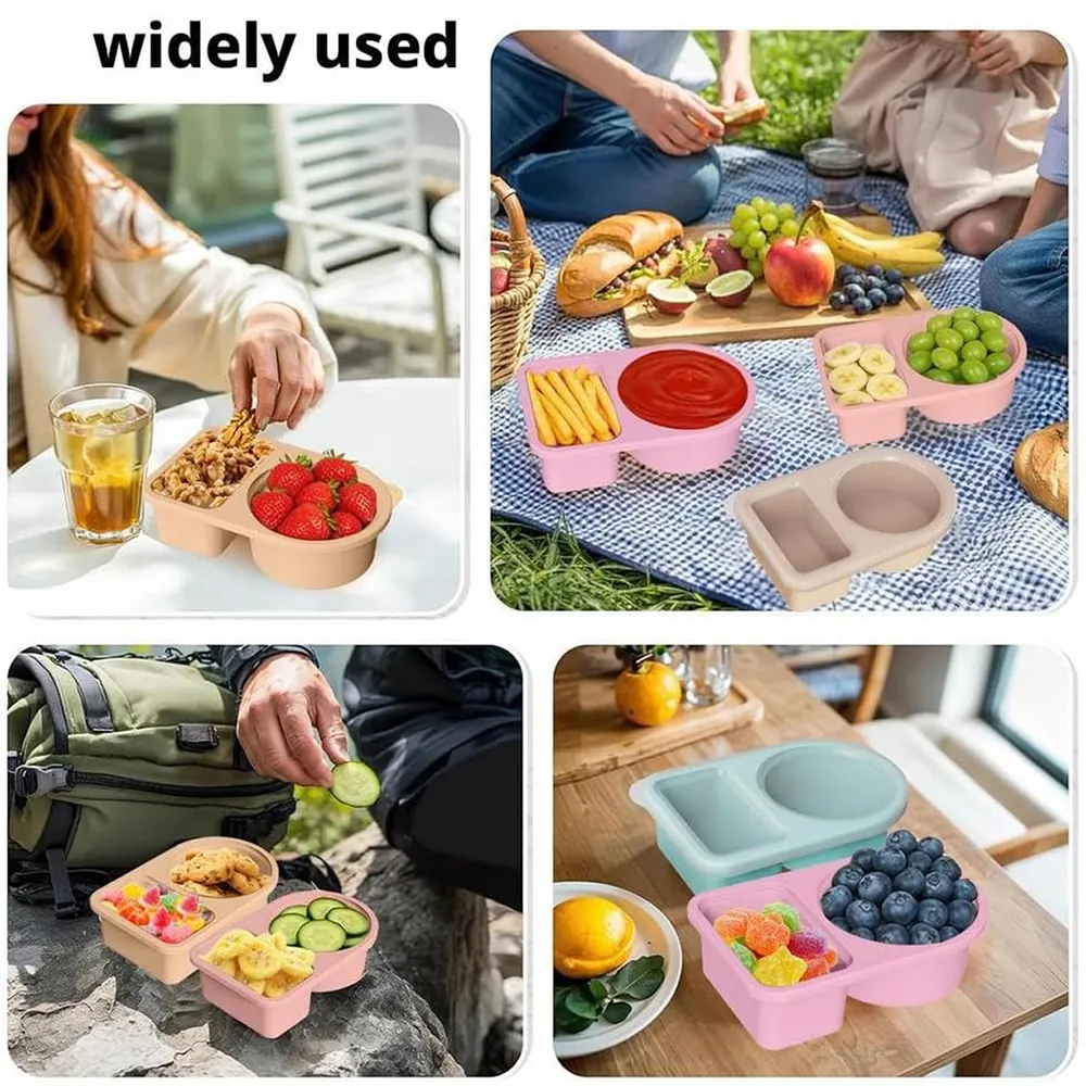 🥗Reusable Silicone Snack Box – Double Compartment Mini Food Storage Container