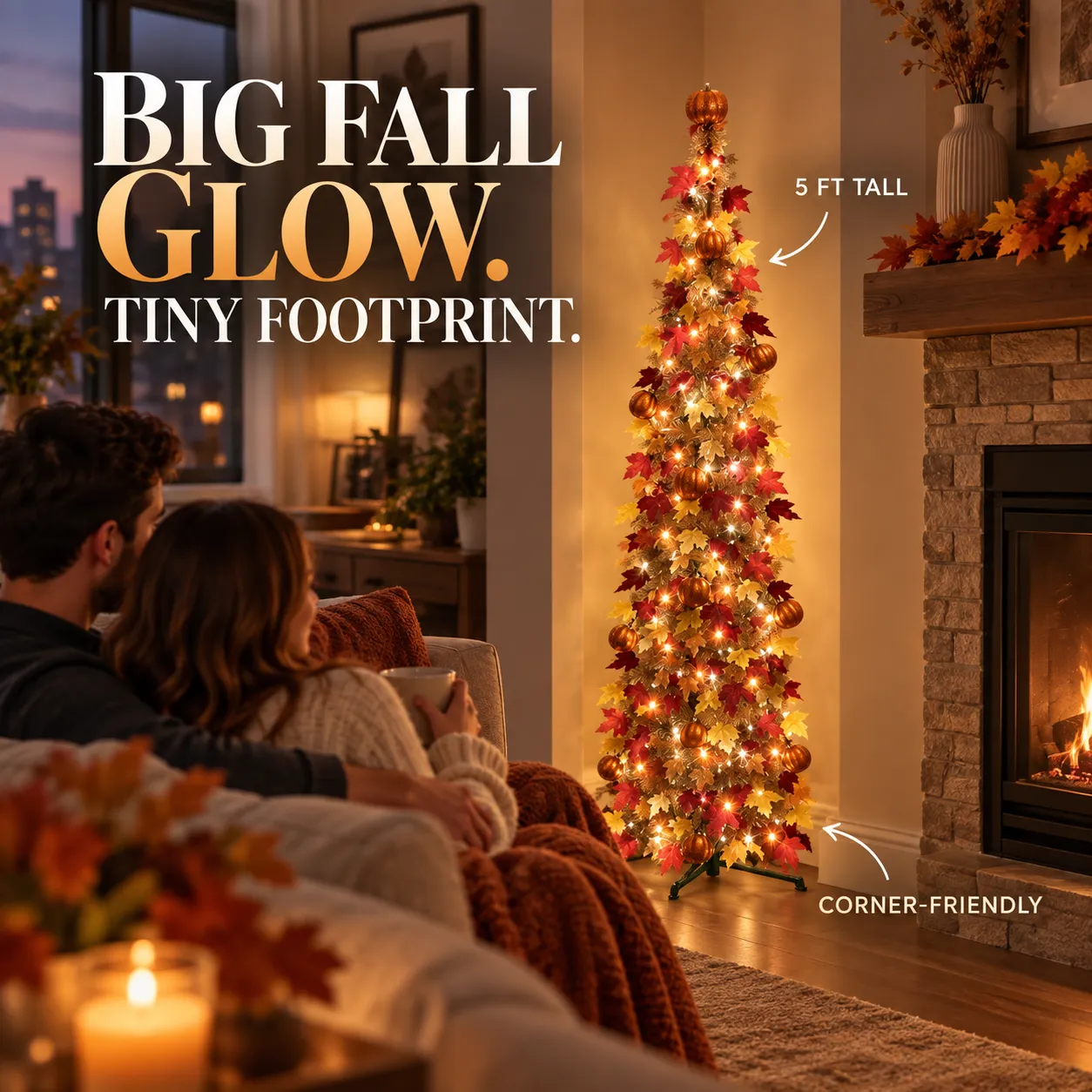 5FT Pre-Lit Pop-Up Fall Tree – Instant Harvest Glow