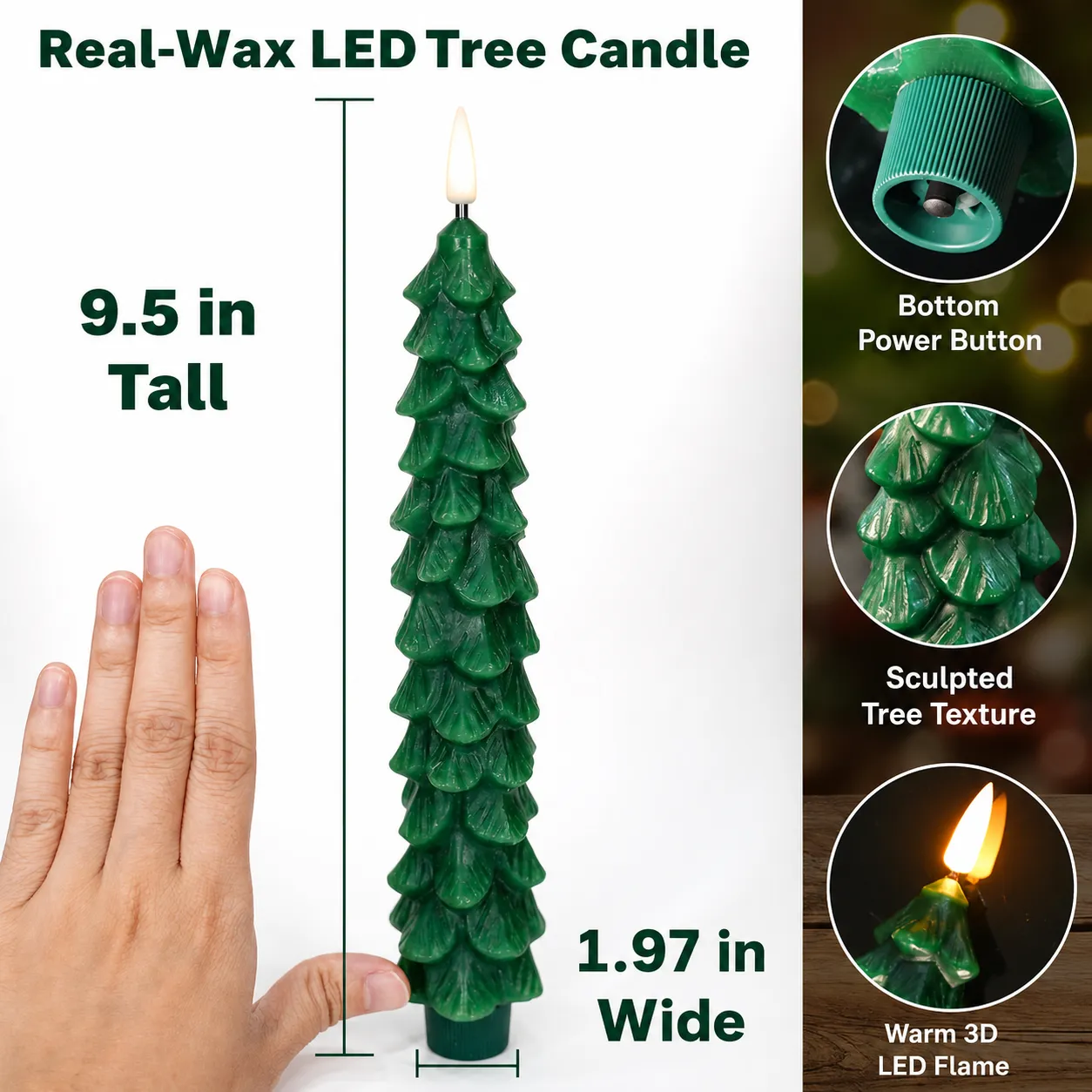 Remote-Controlled Real-Wax Christmas Tree Candles – 2-Piece Set