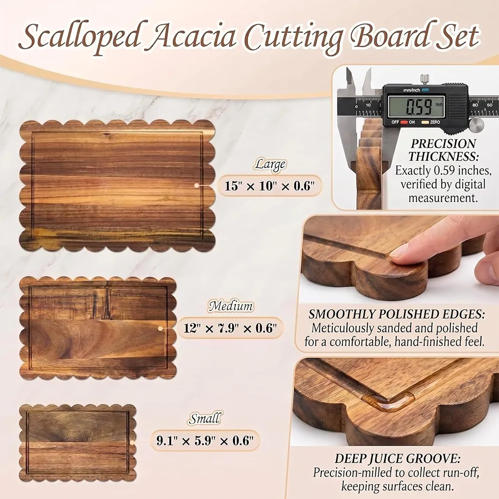 🌿3-Piece Acacia Wood Fan-Shaped Cutting Board Set