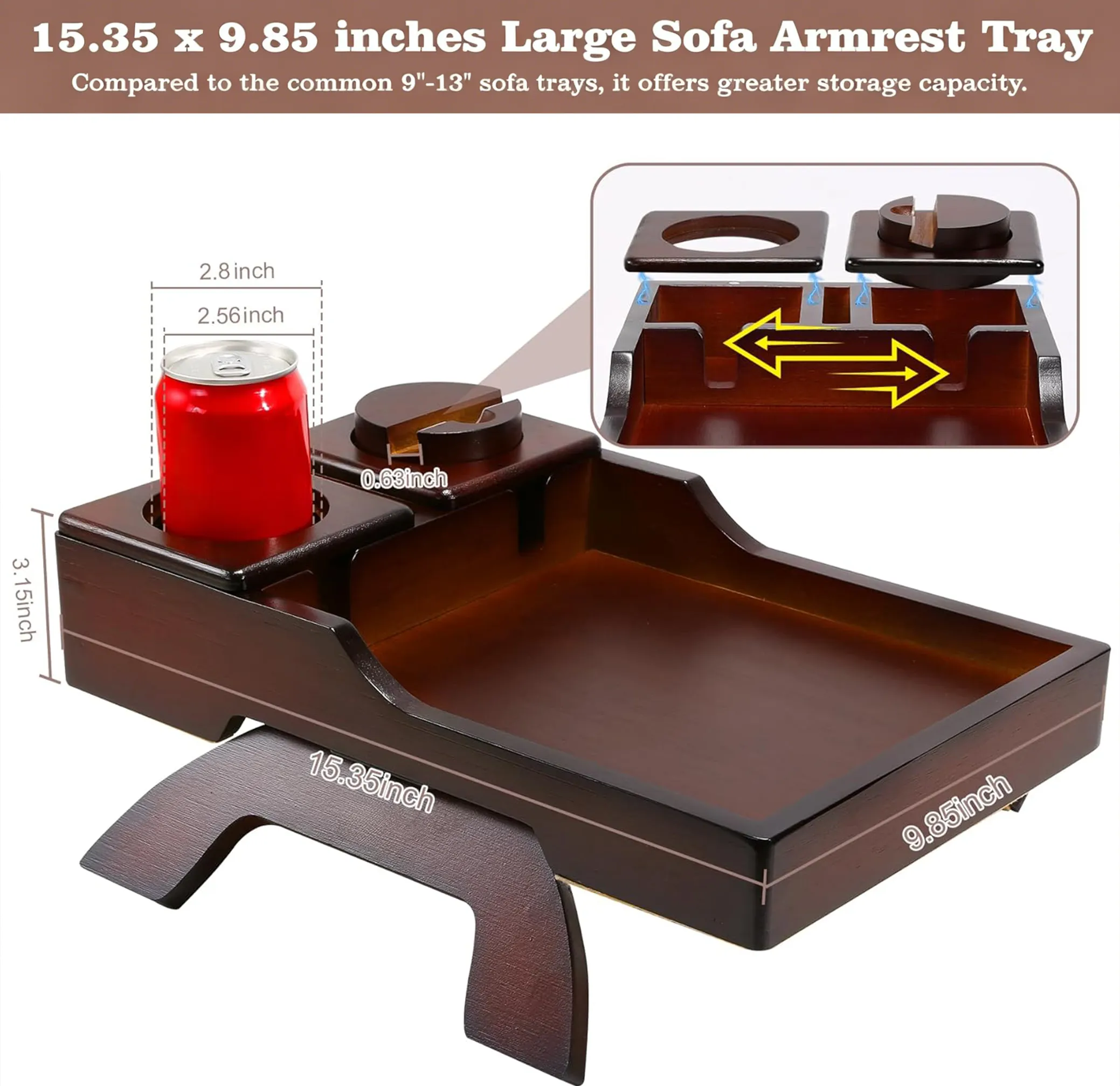 🛋️ Wooden Sofa Cup Holder Tray