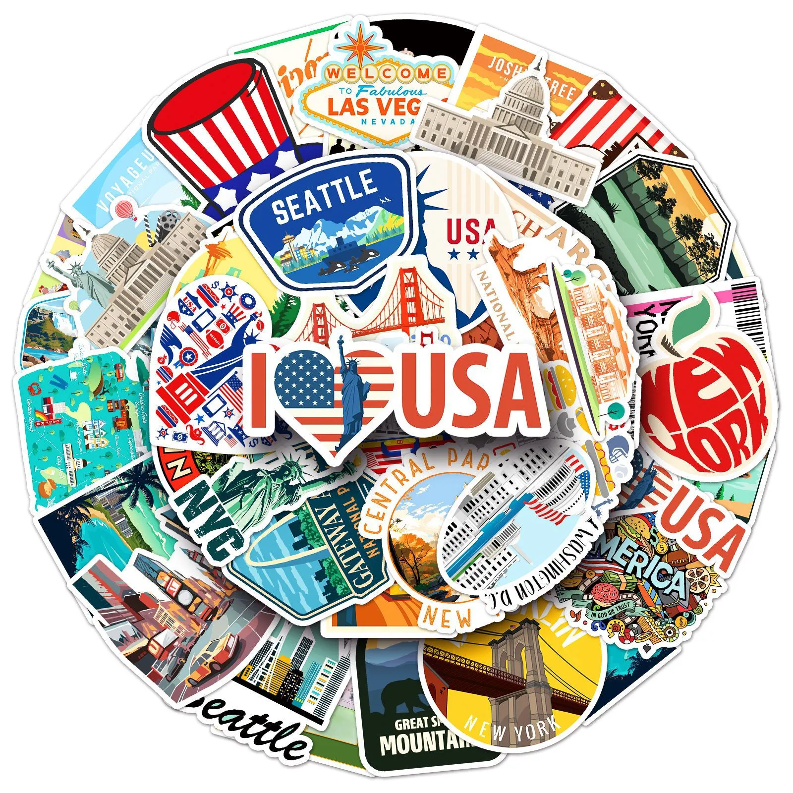 50-Piece USA Landmark Travel Sticker Pack