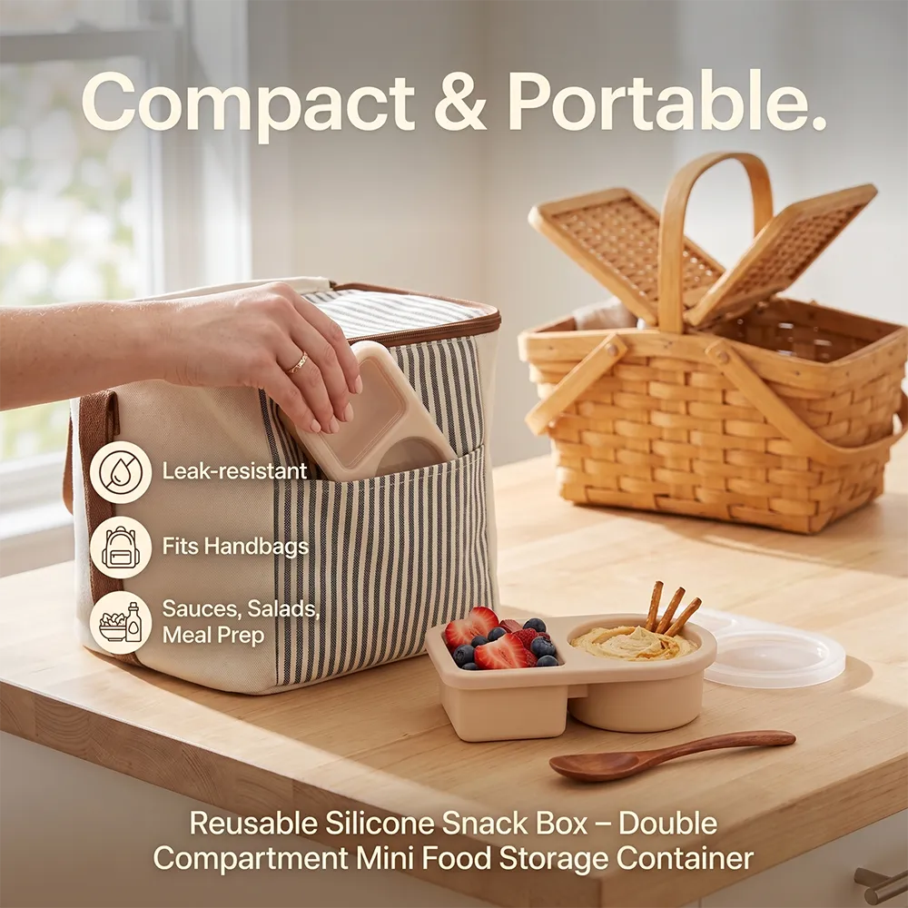🥗Reusable Silicone Snack Box – Double Compartment Mini Food Storage Container