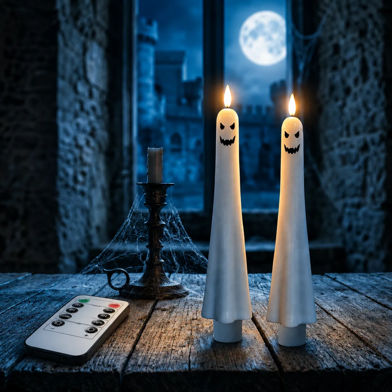 Flameless Ghost Taper Candles with Remote & Timer