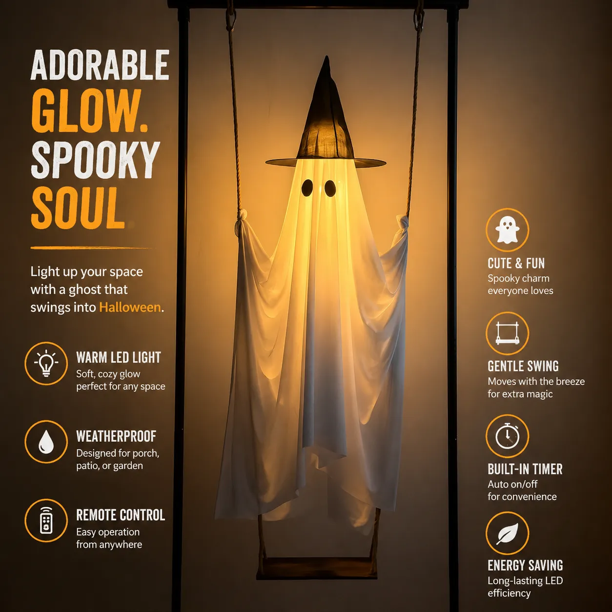 👻Hanging Swing Ghost LED Halloween Decoration