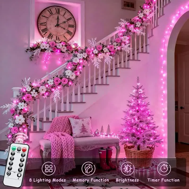 Vivid Pink Battery-Operated LED String Lights