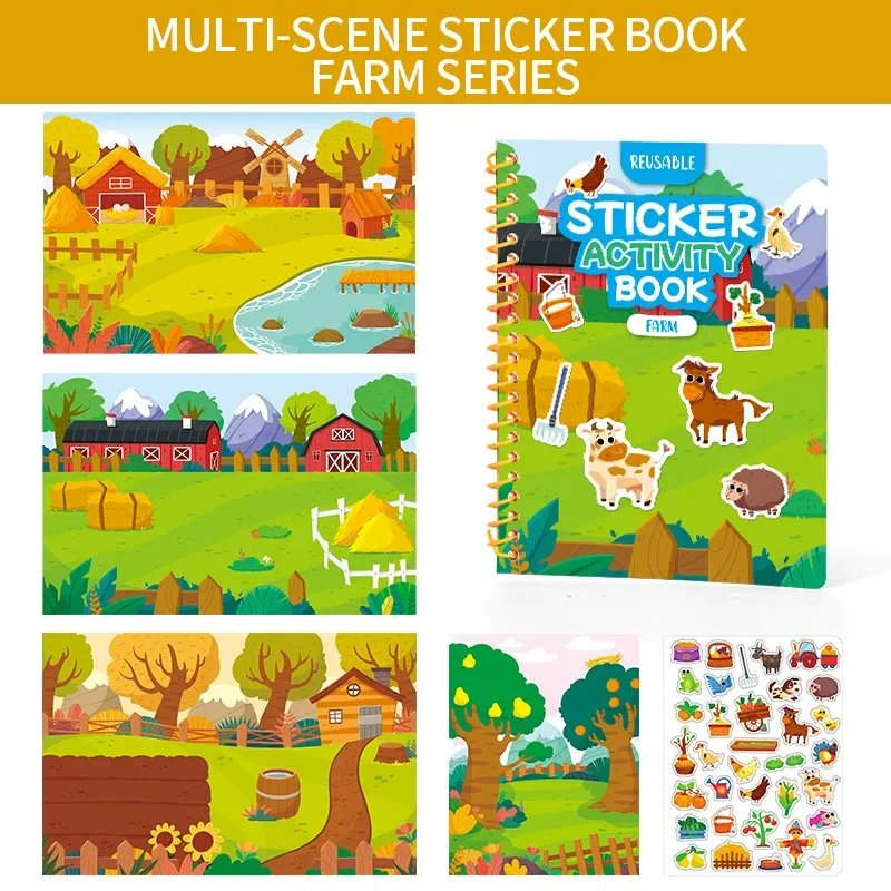 🌟 Reusable Jelly Sticker Activity Book for Kids, Animals/Transportation/Farm/Princesses
