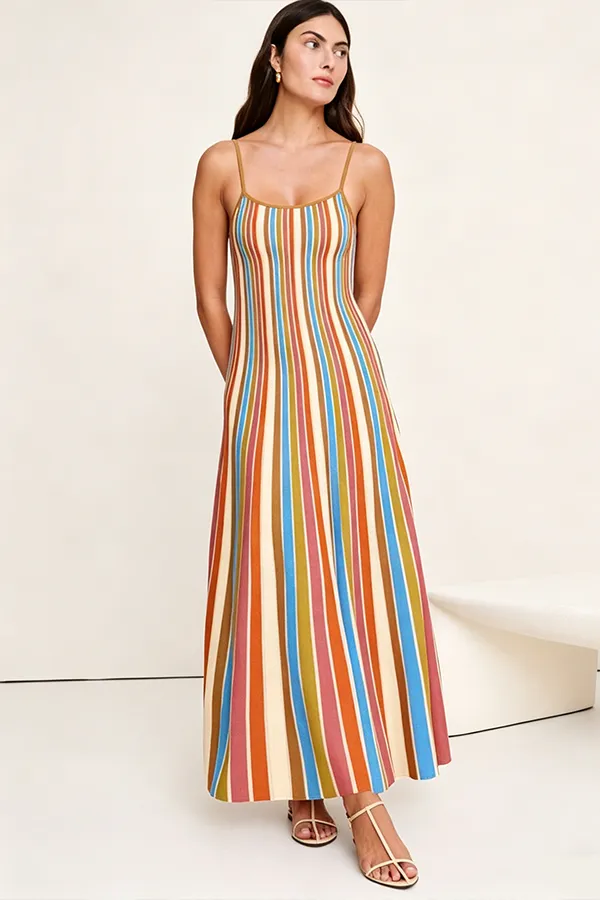 Sculpted Stripe Knit Maxi Dress
