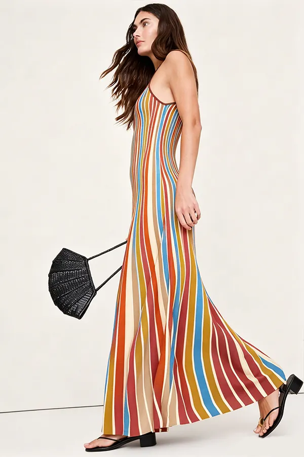Sculpted Stripe Knit Maxi Dress