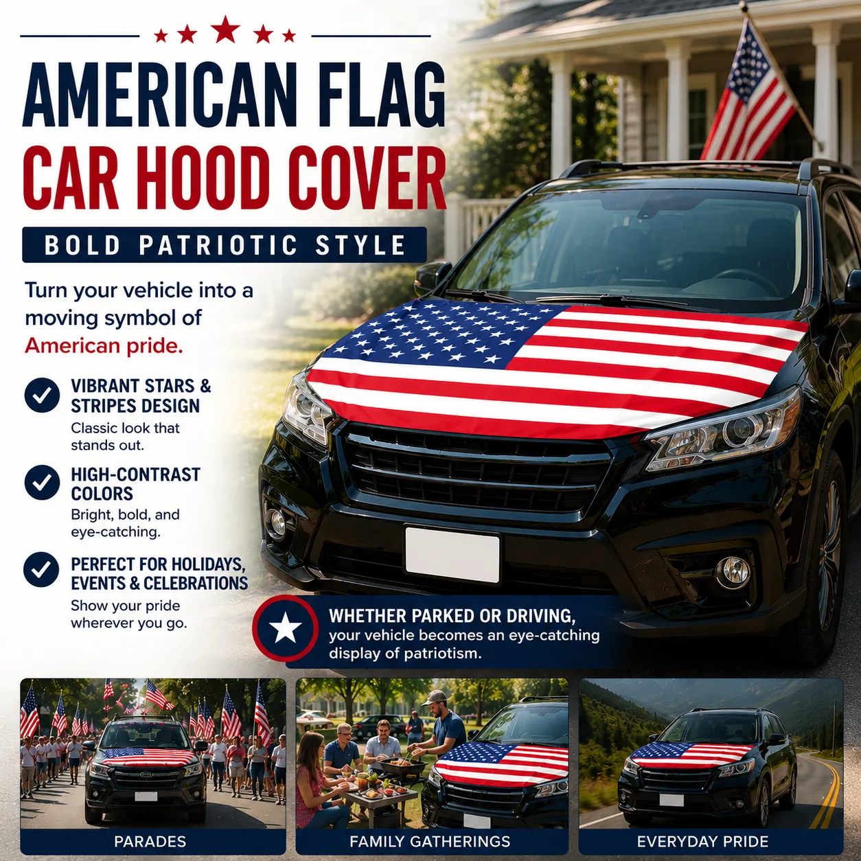 🇺🇸 American Flag Car Hood Cover