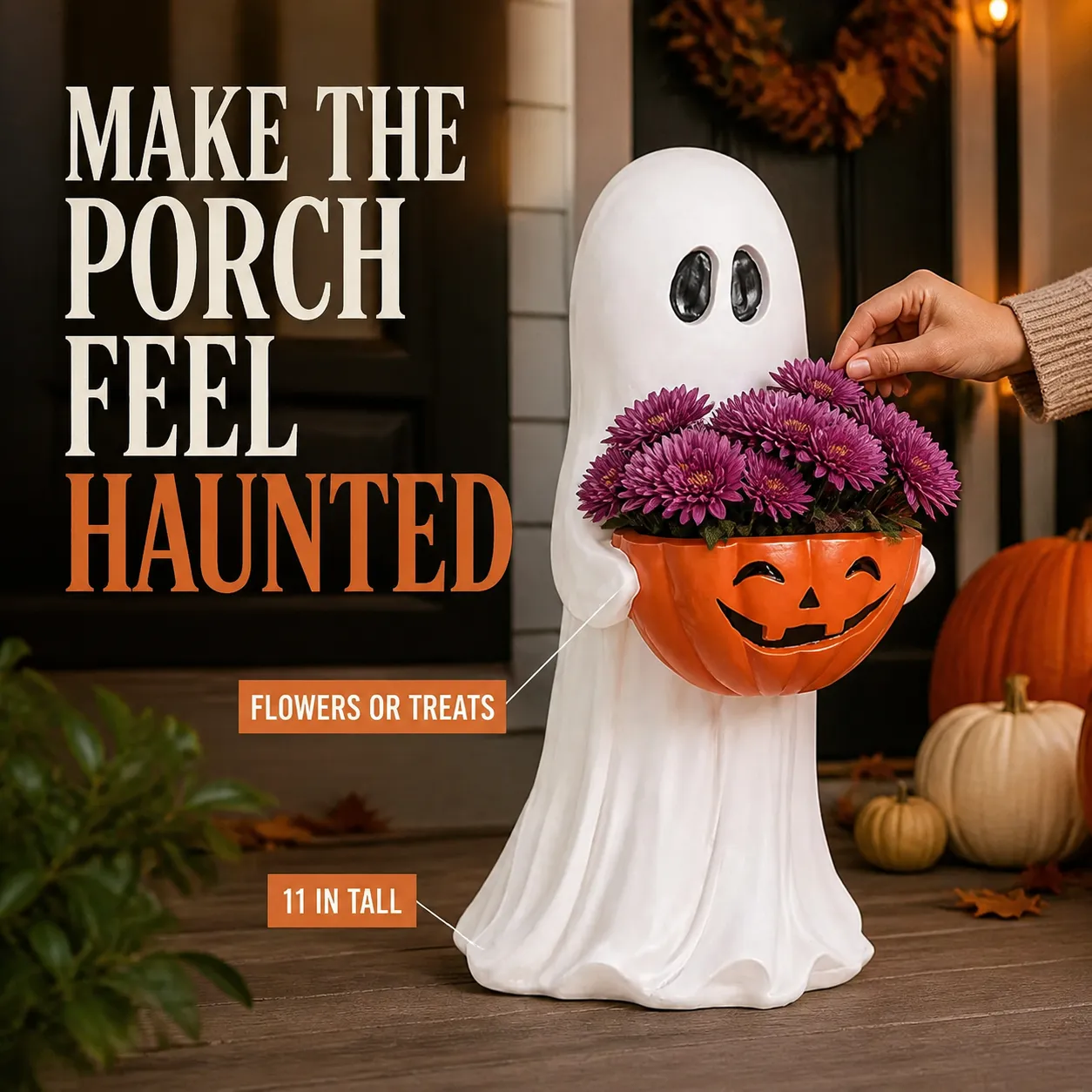 Spooky Welcome Ghost Pumpkin Treat & Planter Bowl